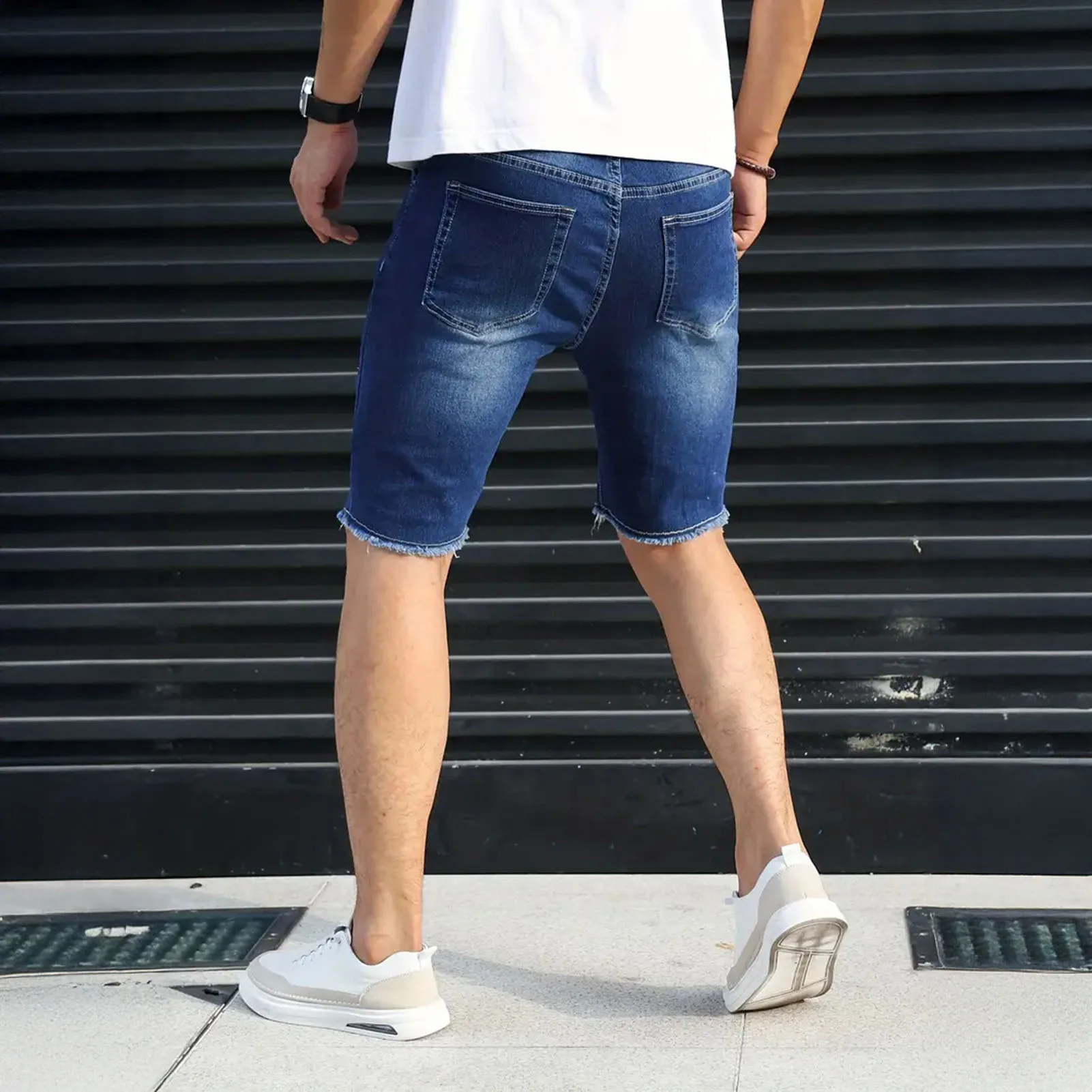 Patchwork Color Denim Shorts Summer Men\'s Denim Shorts with Multiple Pockets Baggy Ripped Jeans Streetwear Style for Casual Wear