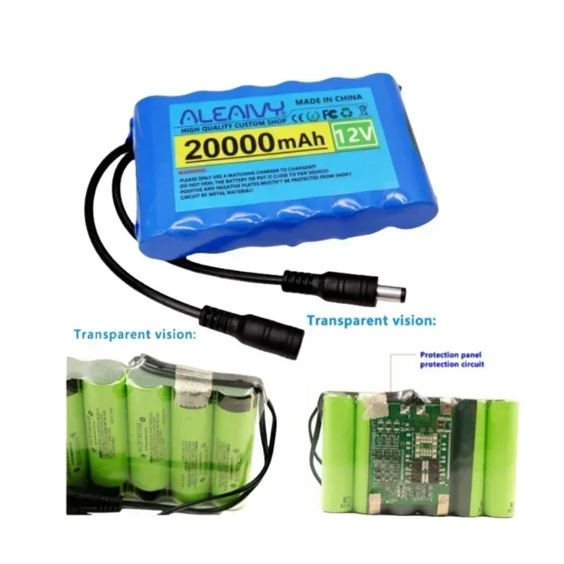 New Portable Super 12V 20000mah 18650 Rechargeable Lithium Battery Pack 12.6V for CCTV Camera Camping Light DC Plug+12.6V 1A