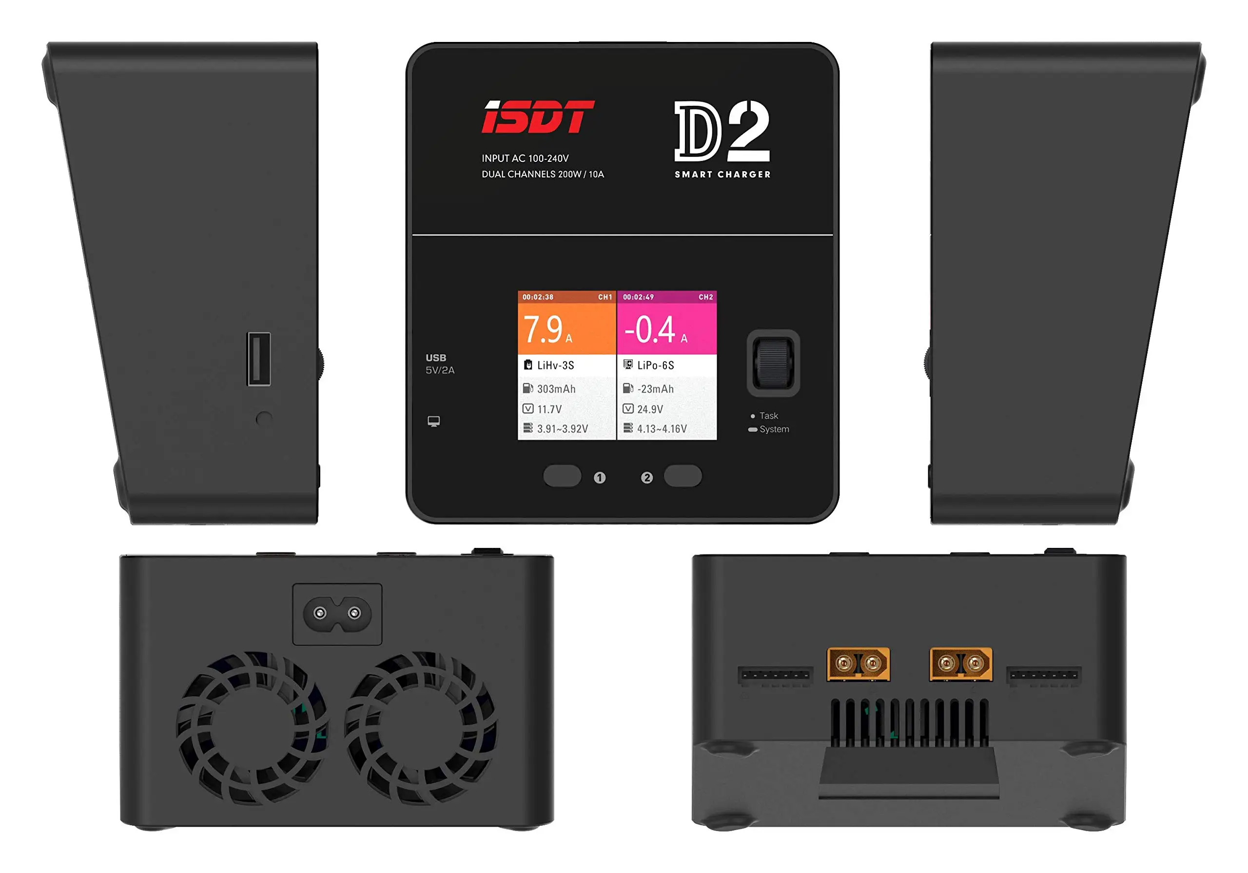 ISDT D2 Mark2 Smart Dual Channel AC Charger 200W 12A 1-6S LiPo LiHv Battery Balance Charger Discharger for RC Airplane Drone Car