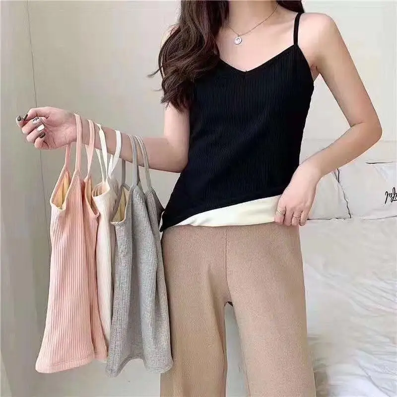 

Women Winter Warm Velvet Camisole Solid Thermal Vest Underwear Sexy Sleeveless Vest Female Thicken Fur Linered Tank Tops