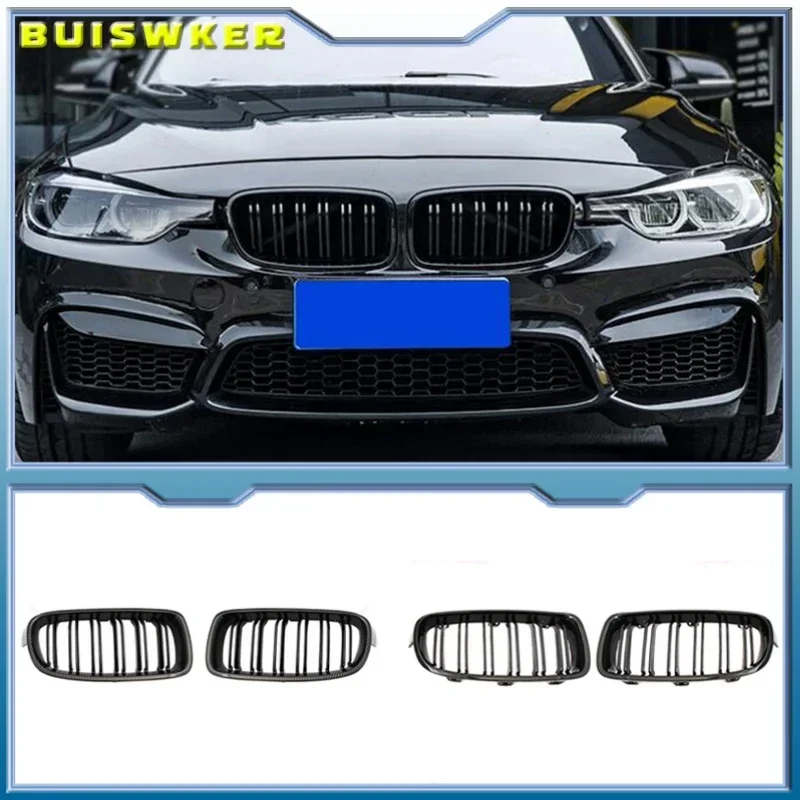 

Глянцевая черная решетка радиатора с двойными ламелями и матовым черным покрытием для BMW 3-Series F30/F31/F35 2012-2017 F30 320i 328i 335i