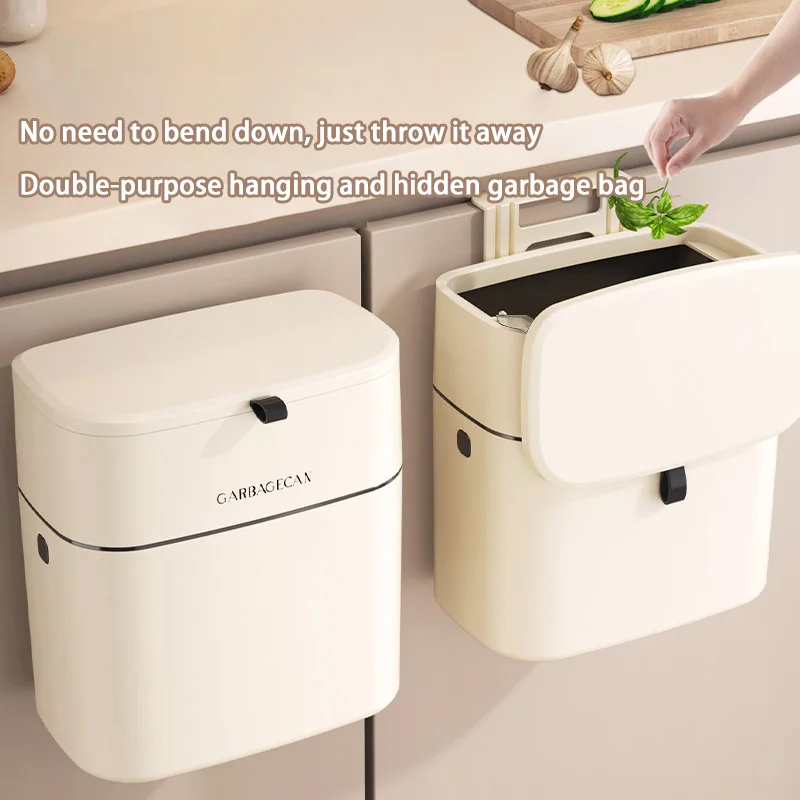 Wall Mounted Hanging Trash Bin For Kitchens Cabinet Door With Lid Kitchen Trash Bins Garbage Can Counter Bins Trash Can