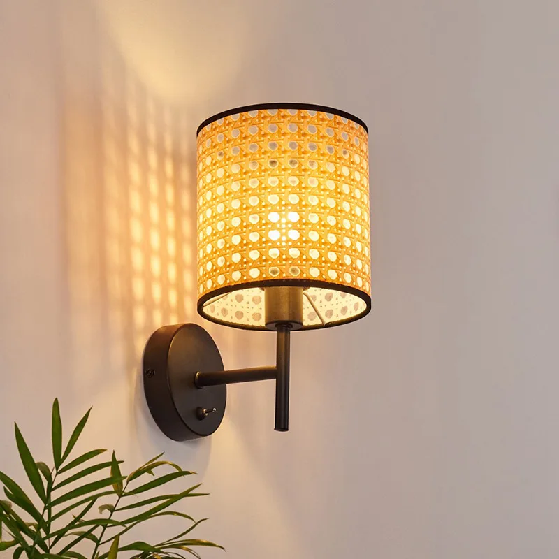 

Japanese-style wall lamp creative bedroom bedside lamp rattan art weaving tea room simple zen homestay new Chinese bamboo