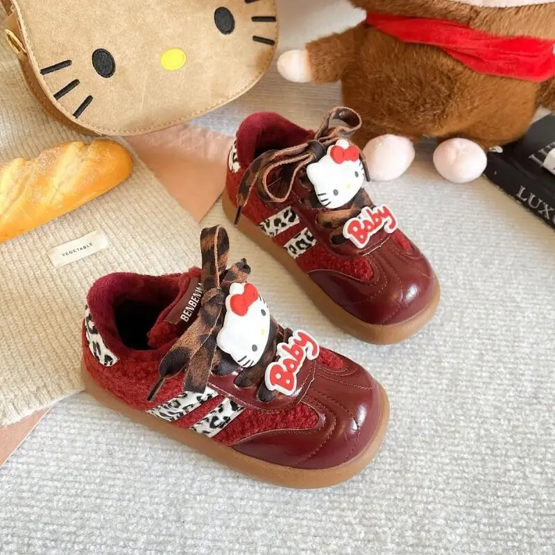 

Children's Velvet Leopard Print Sports Shoes 2025 Winter New Cartoon KT Cat Warm Casual Board Shoes Forrest Gump Shoes Popular