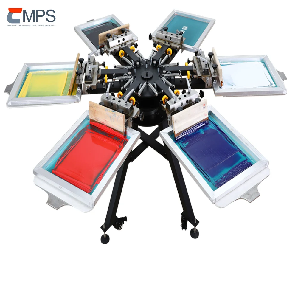 Hot Sales 6 Color 6 Station Station Silk Screening Screen Print Press Screen Printing Machine with Micro-registration