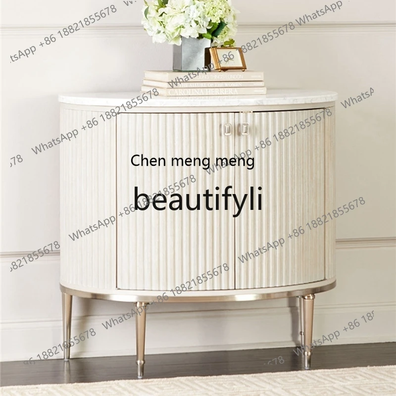 Американский современный светлый роскошный шкаф на крыльце из массива дерева, мрамора, полукруглый декоративный шкаф для гостиной, шкафчик на заказ H