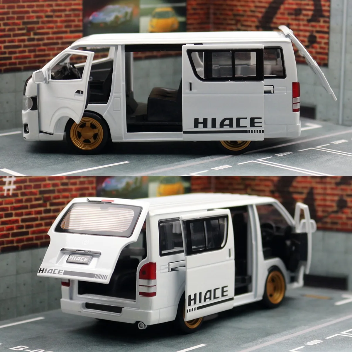 1/32 TOYOTA HIACE H200 Toy Car Diecast Metal Van MPV Miniature Model Free Wheels Sound & Light Collection Gift For Boys Children