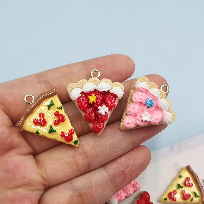 10pcs Kawaii Simulated Food Sandwich Charms Pendant For Jewlery Making Findings Resin Pink Strawberry Cake Floating Charm C932