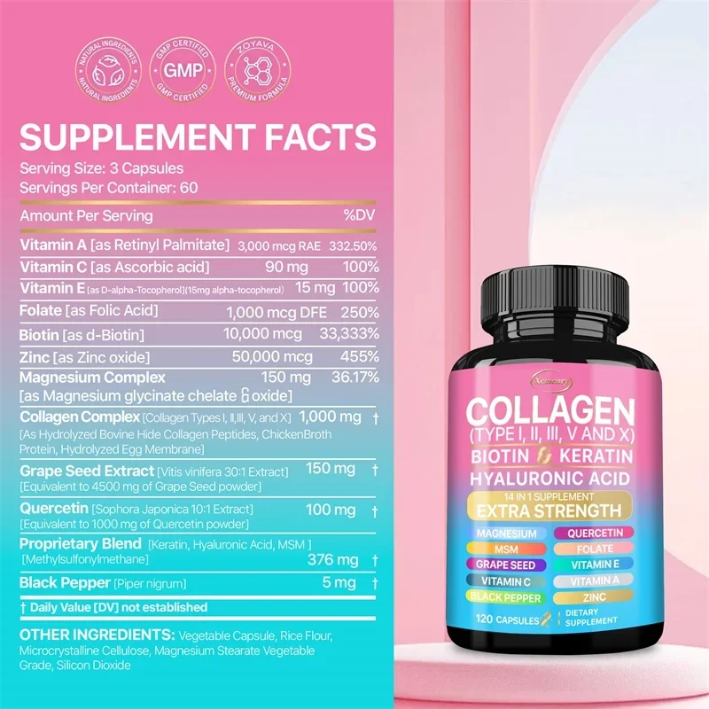 Collagen Capsules Biotin Keratin Skin Care Product Booster Anti Aging Whitening Skin Nail and Hair Care Supplement