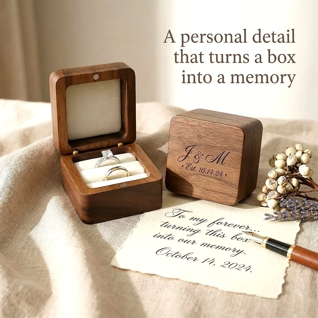 Wood Ring Box Wedding Jewelry Organizer Gift Box Personalized Engraving Proposal Ring Holder Bracelet Earring Packaging