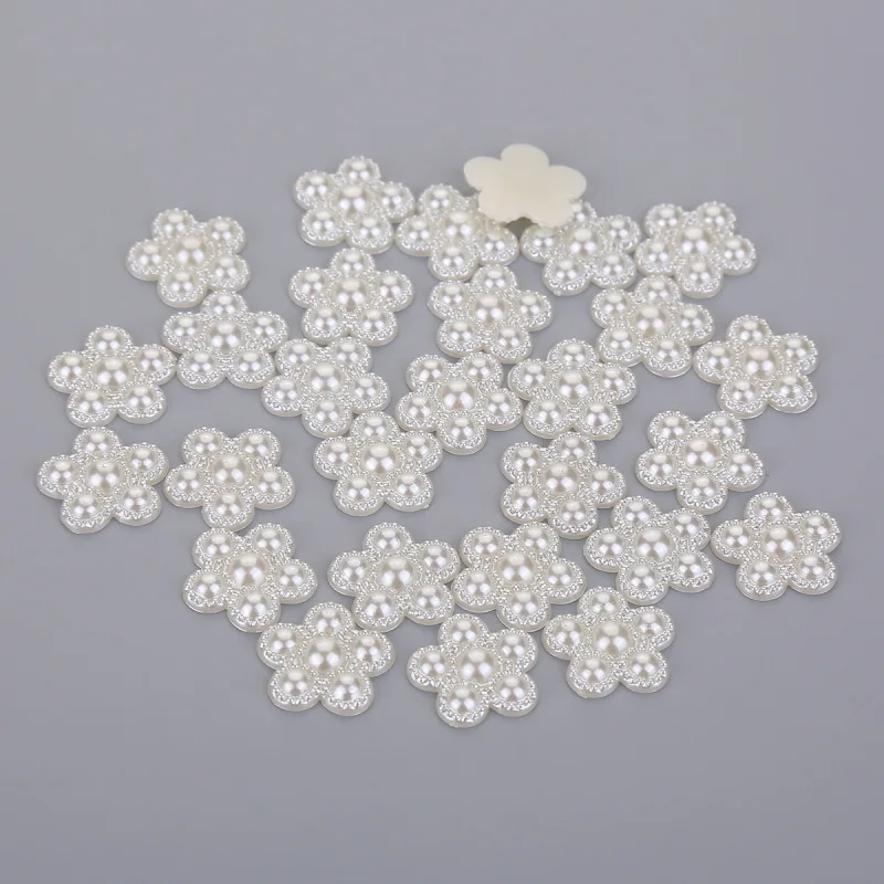 Bulk wholesale 500pcs 18MM Flower shape Loose Beads ABS Imitation Pearl Flat-back Beads DIY Jewelry Scrapbook Craft