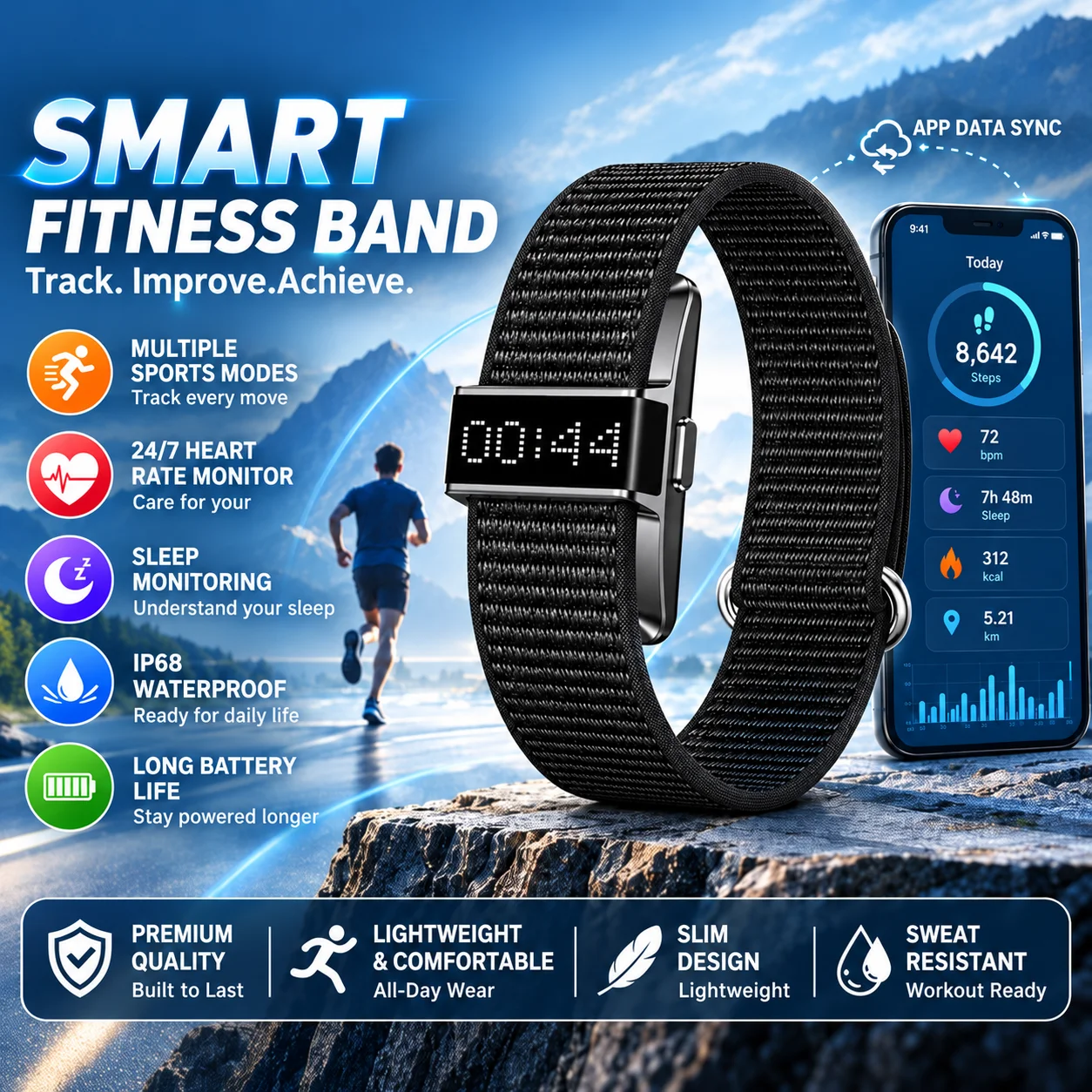 2026 Digital Screen Smart Band Men Health Smart Bracelets 24/7 Heart Rate SpO2 Blood Pressure 3ATM Fitness Tracker Smartwatch
