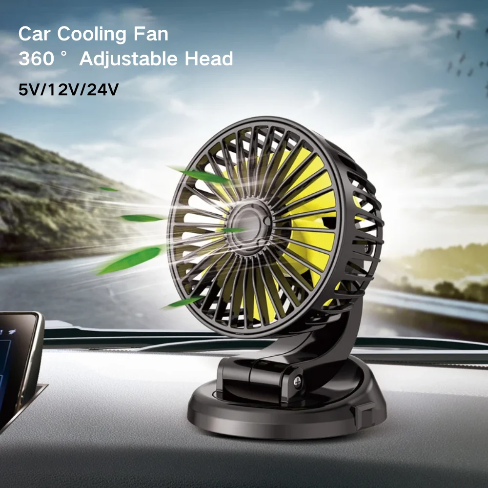 360° Mini Car Fan Adjustable Head Cooling Air Fan ABS Black Auto Single Head Fan USB Universal Car Fan Suction Cup