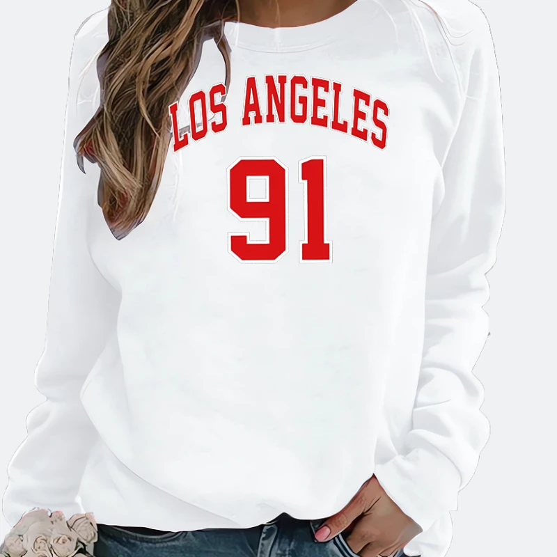 Feminino europeu los angeles carta impressa moletom com capuz tripulação-pescoço streetwear moletom estético rua moda casual outerwear