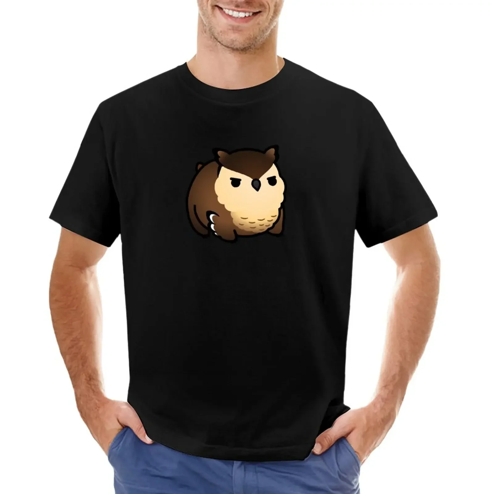 Толстая футболка Owlbear, рубашки с кошкой, мужские футболки с графическим рисунком, аниме одежда, новинка, Топы И Футболки, тяжелая Мужская мультяшная одежда