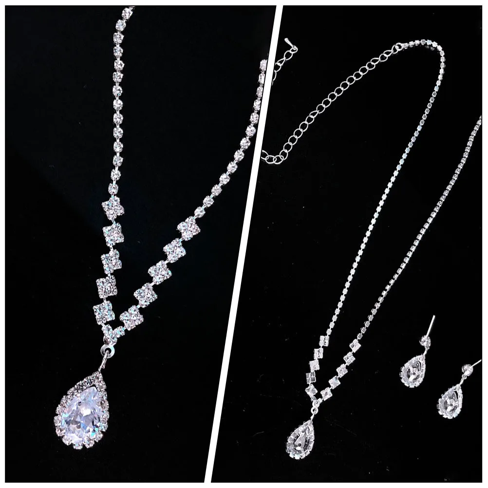

1Set Rhinestone Necklace and Earrings Tear of Angel Jewelry Set Luxury Clavicle Matching Party Crystal Neck Pendant Dangler