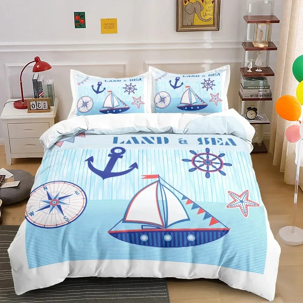 Nautical Anchor Bedding Set Pillowcases Quilt Cover Twin Full Queen King Boat Sailing For Adult Kids 3D Duvet Cover