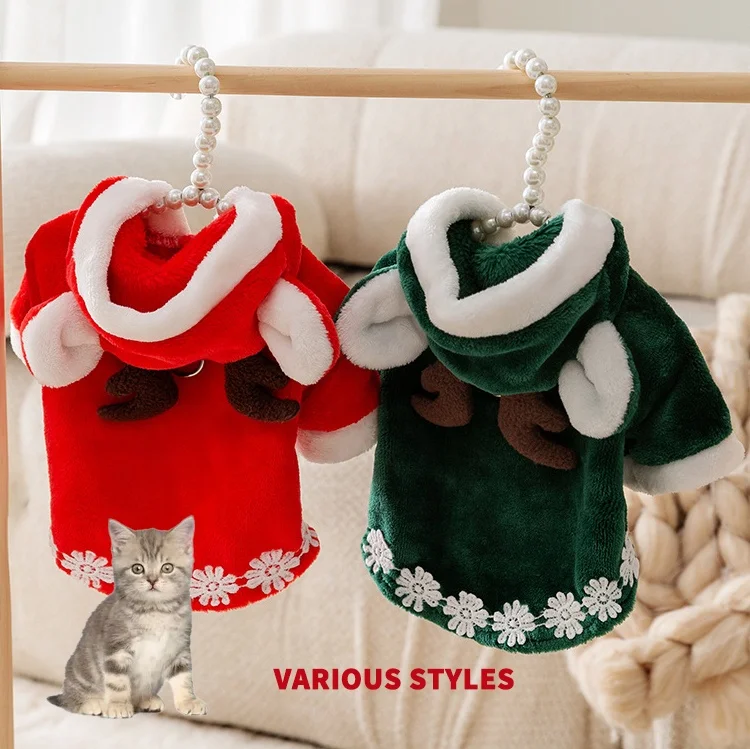 TTT حار بيع سلسلة الغزلان القرن مقنعين عباءة ملابس الحيوانات الأليفة الدافئة زي لعيد الميلاد الكلاب القطط #3