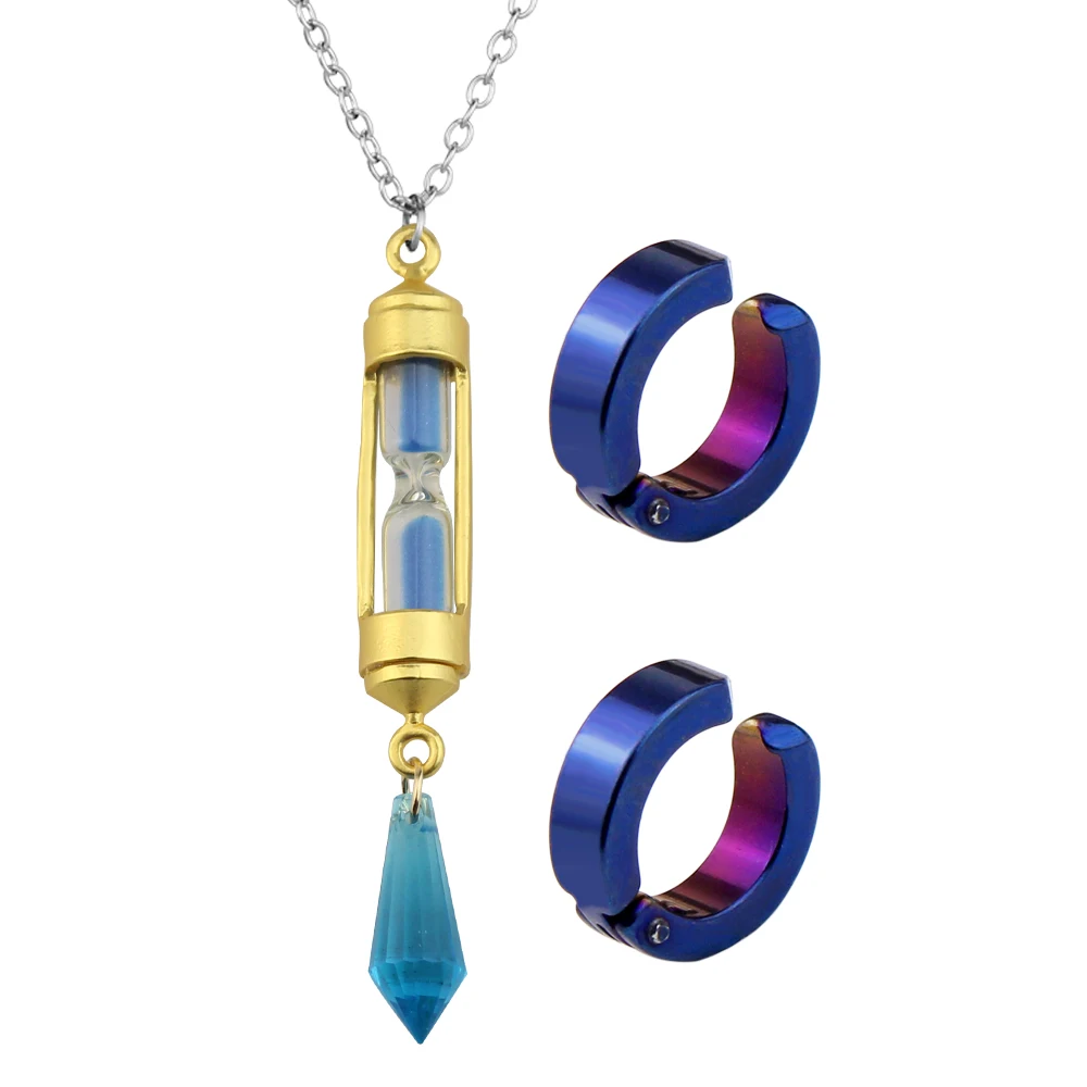 Anime The Case Study of Vanitas No Carte Earrings Cosplay Props Blue Hourglass Pendant Necklace and Ear Clip for Fans Gifts