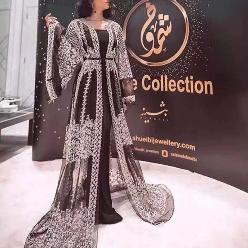 Imagem -06 - Muçulmano Abaya Vestido para Mulheres Kimono de Luxo Dubai Kaftan Islã Hijab Caftan Marroquino Marocain Qarab Qarab Arábia Turquia Vestuário Pcs