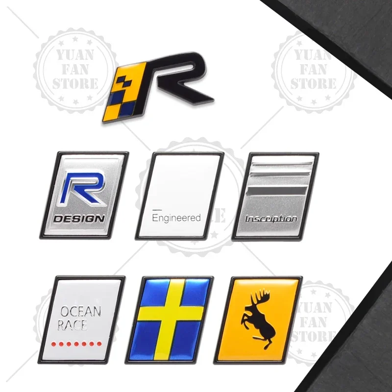 QA Moose Test R Design Sweden Flag Crown Twin Engine AWD Prancing Deer Emblem Car Styling 3D Sticker Metal Logo Badge For Volvo