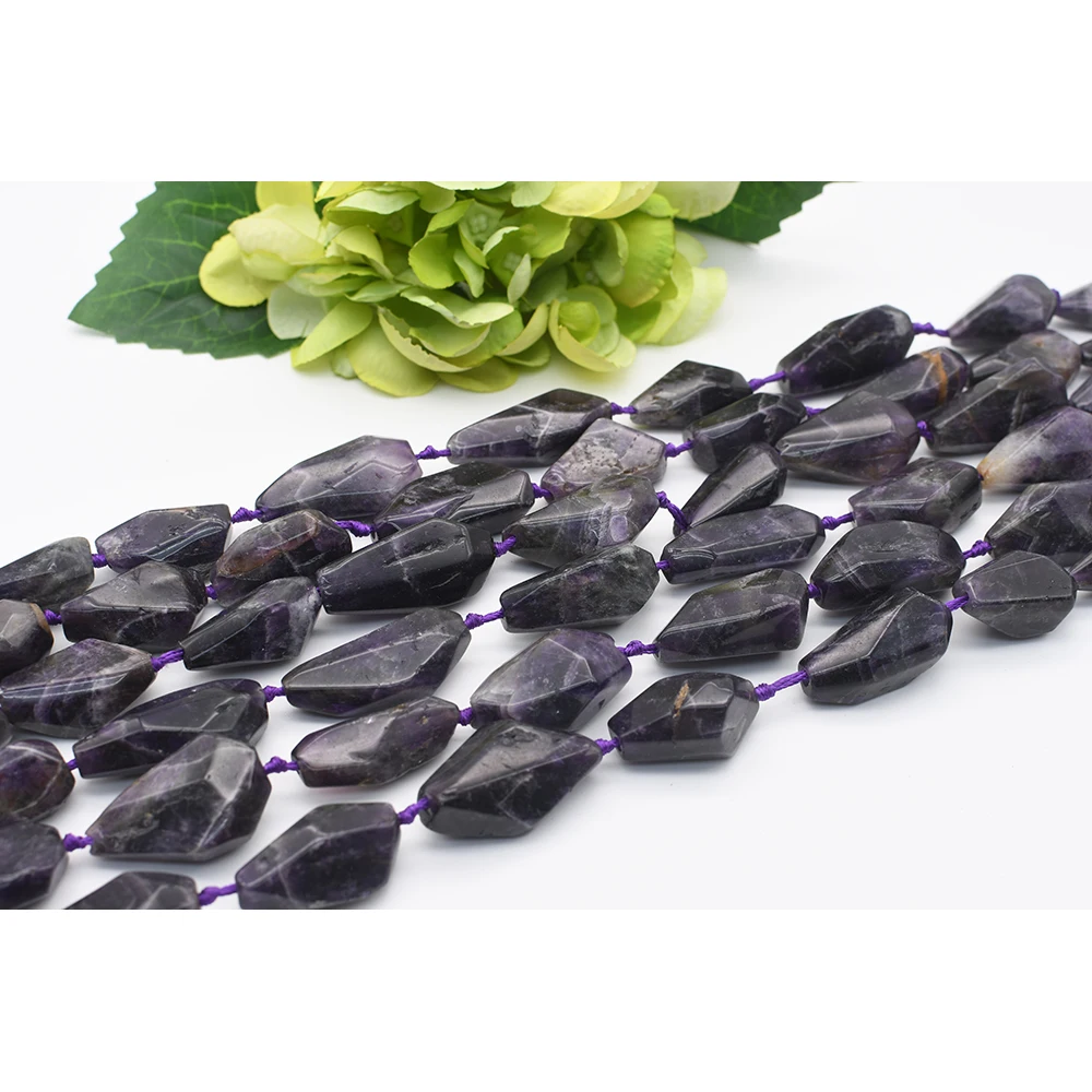 30-35mm Natural Faceted Amethyst Irregular Droplet shape stone Beads For DIY necklace bracelet jewelry make 15 