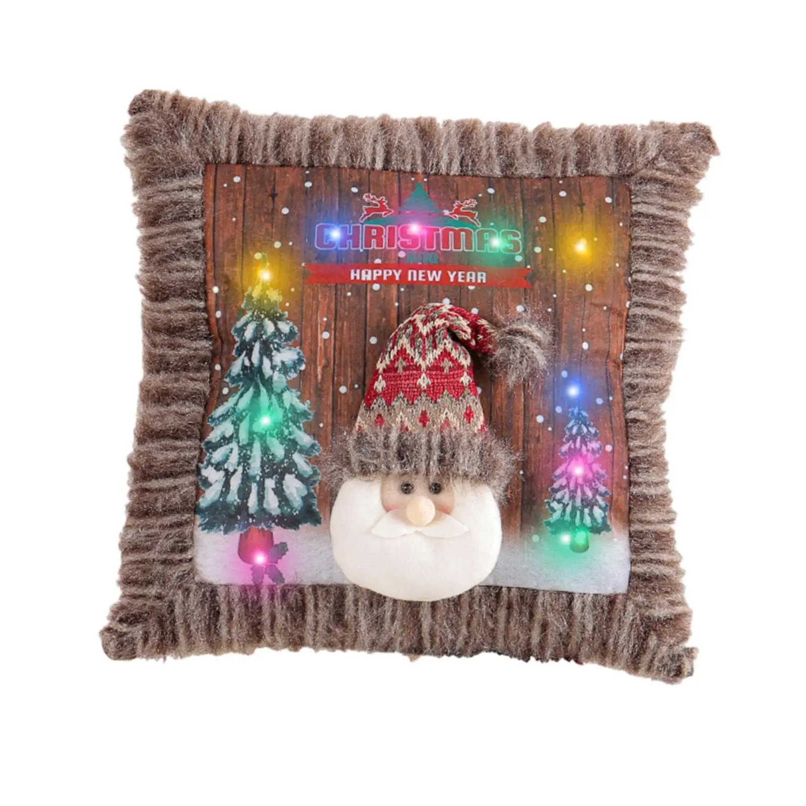 Christmas Pillow Cover Plush Luminous Pillowcase Decorative with LED Lights