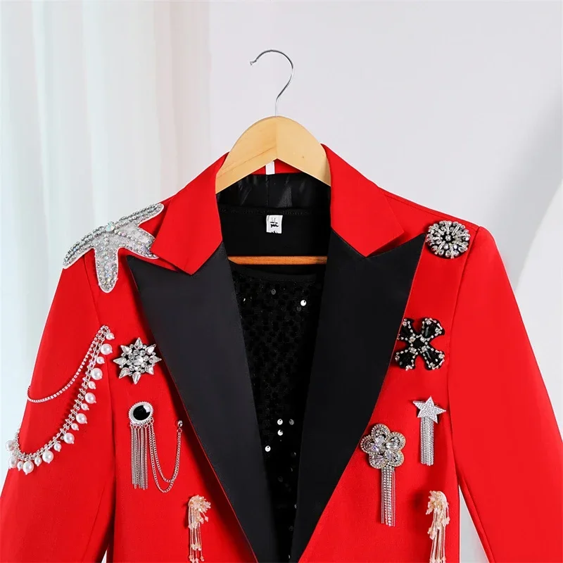 

Mens Steampunk Military Drummer Punk Blazer Jacket Peak Lapel Metal Decoration Blazers Men Party Stage Prom Singer Costume Homme