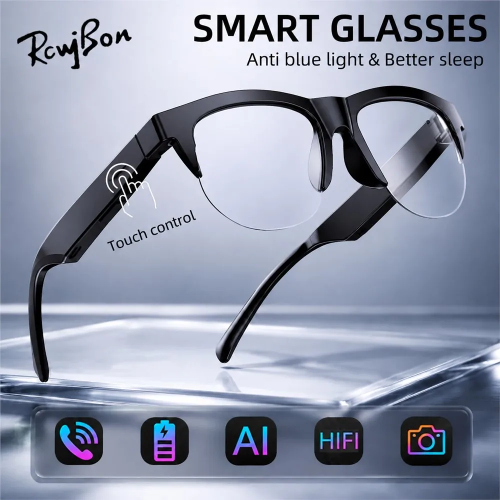 Anti Blue Light Smart Glasses Hands-Free Calling Music Playback Bluetooth Chat Sunglasses for Men Touch Control Phone's Selfie