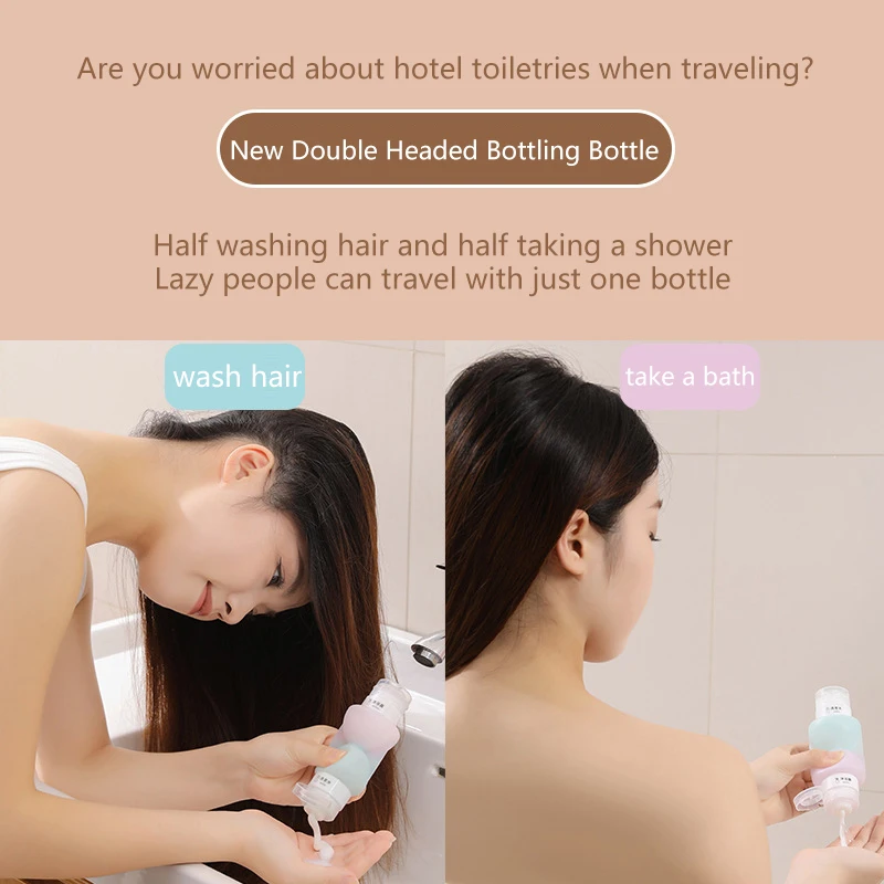 Garrafas duplas recarregáveis de silicone, tubo de aperto macio, recipiente de loção, vazio, portátil, ferramenta de shampoo para viagem, acessório de higiene pessoal