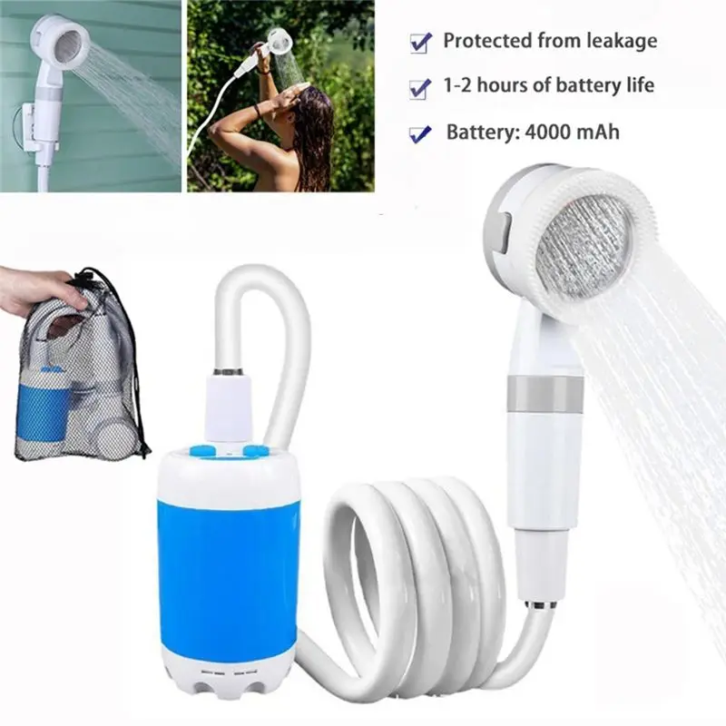 AT63-Adjustable Flow Handheld Shower Head 2 Sets Portable Outdoor Shower Set For Hiking Backpacking Beach Traveling