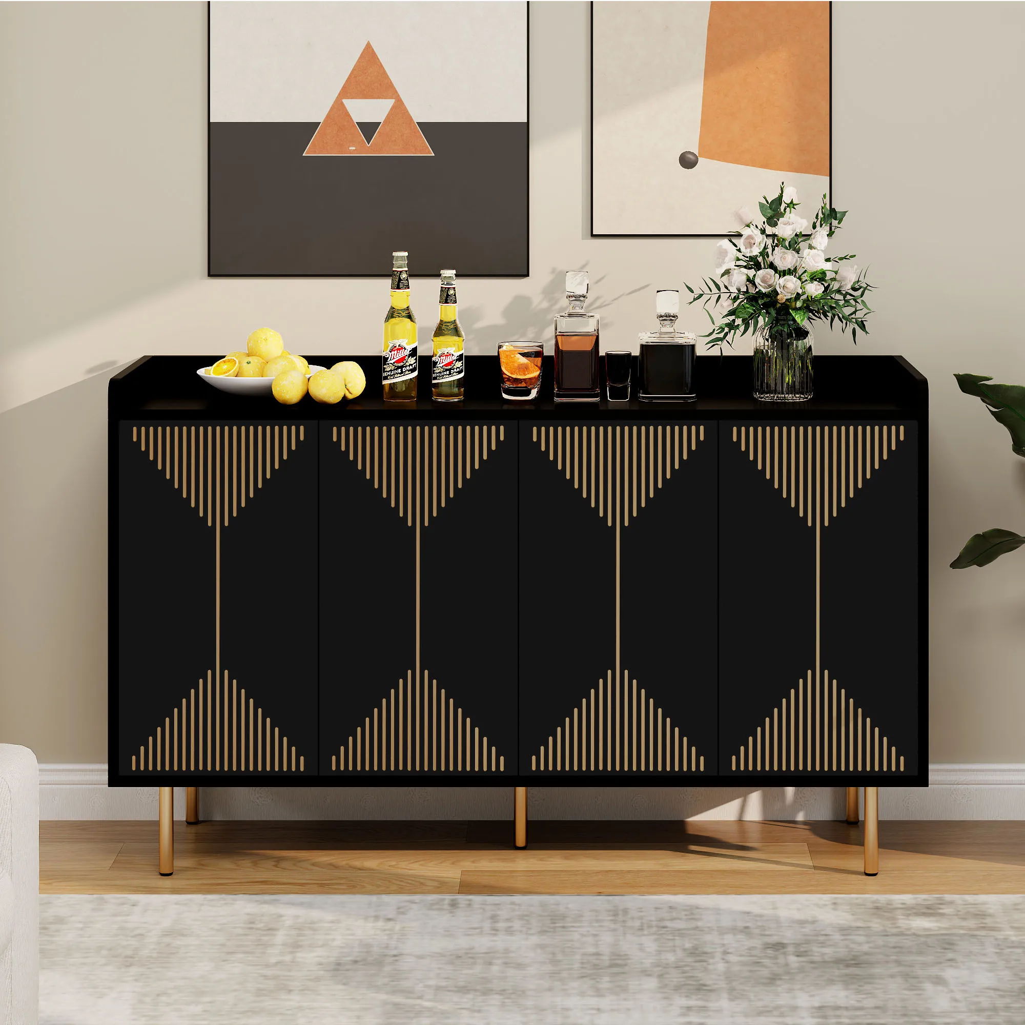 55'' Modern Coffee Bar Cabinet Buffet Sideboard Cupboard for Kitchen Dining Room