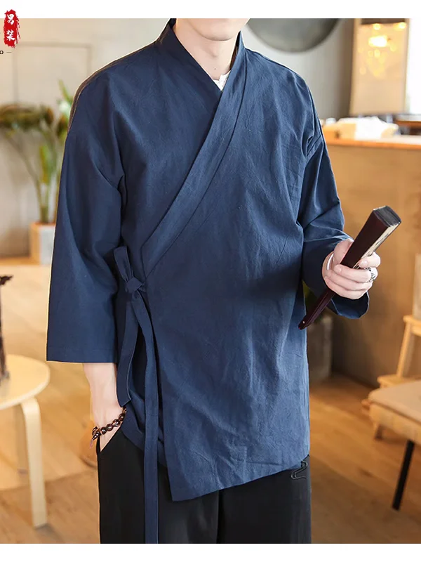 

Мужская летняя дышащая свободная верхняя одежда в стиле ретро: кардиган-накидка Tang Dynas Sle Dao Pao Wind Hanfu для молодежи