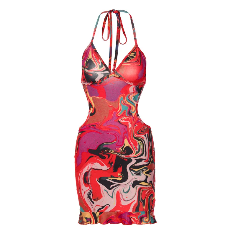 venvenli European and American style women's summer printed sexy backless lace side hollow-out hip dress17