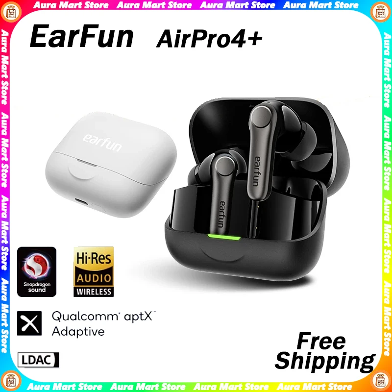 EarFun Air Pro 4+ Wireless Bluetooth Earbuds 6-Mic AI Clarity Call 54H Battery Life Headphones Active Noise Cancelling Support