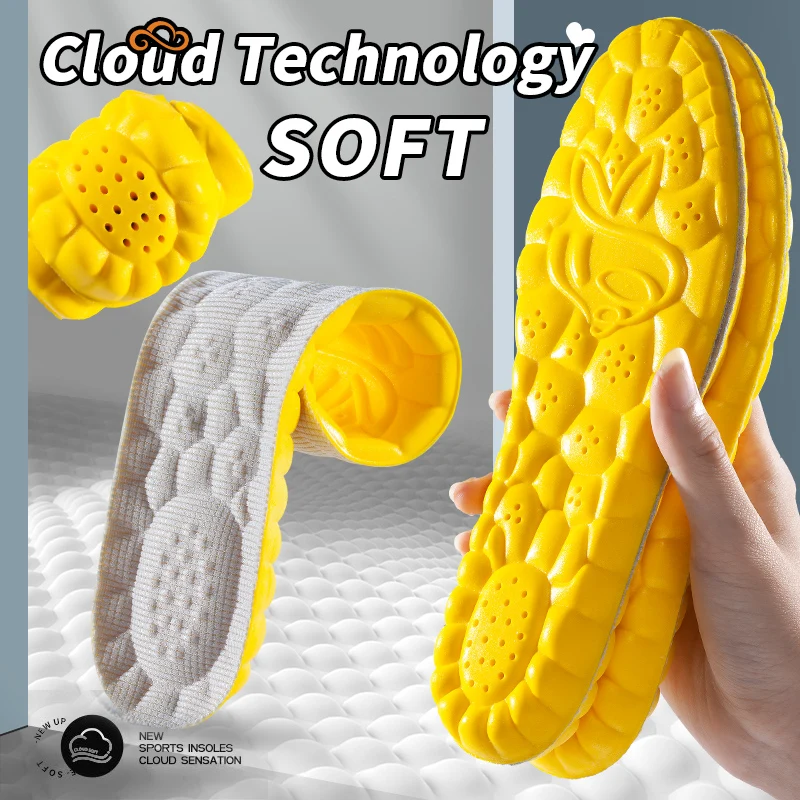 Plantillas deportivas 4D para zapatos, suela de PU, cojín suave y transpirable con absorción de impacto, plantillas ortopédicas para el cuidado de los pies para correr