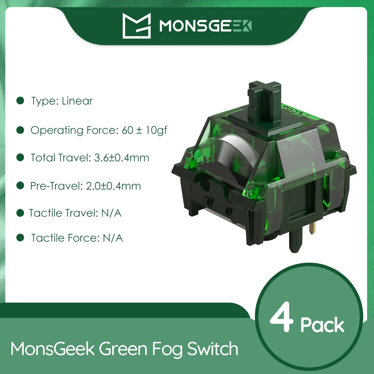 Akko x MonsGeek groene mistschakelaars 5-pins 60gf Zware lineaire schakelaar In de fabriek gesmeerd Compatibel met MX mechanisch toetsenbord (45 stuks)
