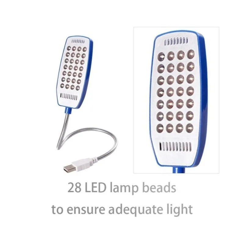 Lámpara de lectura LED con USB, luz de libro Ultra brillante, cuidado de los ojos, lámparas de mesa flexibles, lámpara de noche para PC y portátil, 28LED