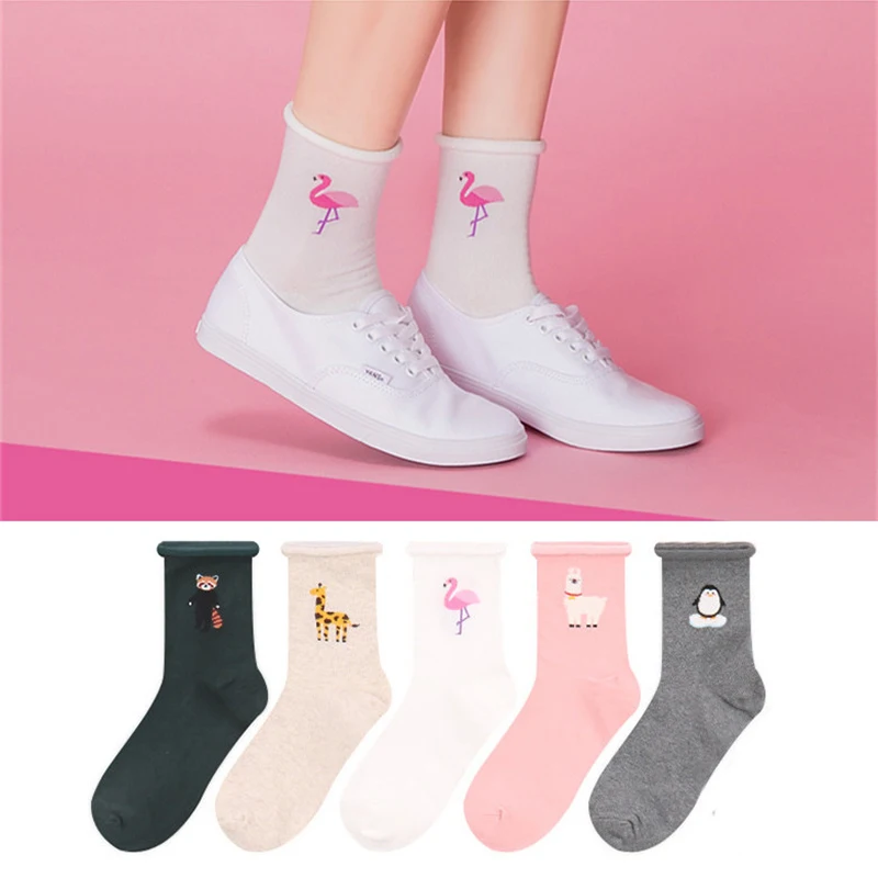 Casual Flamingo Modis Harajuku Cartoon Funny Women Casual Socks Women Short Sock Animal llama lolita Happy Socks Female