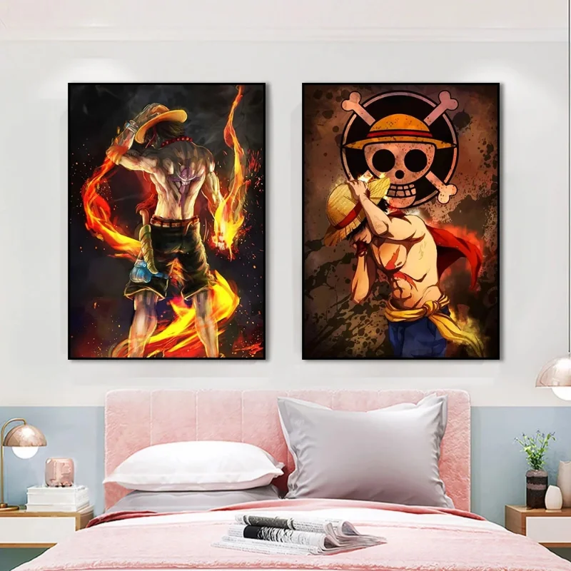 Anime One Piece Poster Wall Art Luffy Straw Hat Prints Japanese Cartoon Canvas Painting Room Home Decor Bedroom No Frame Picture