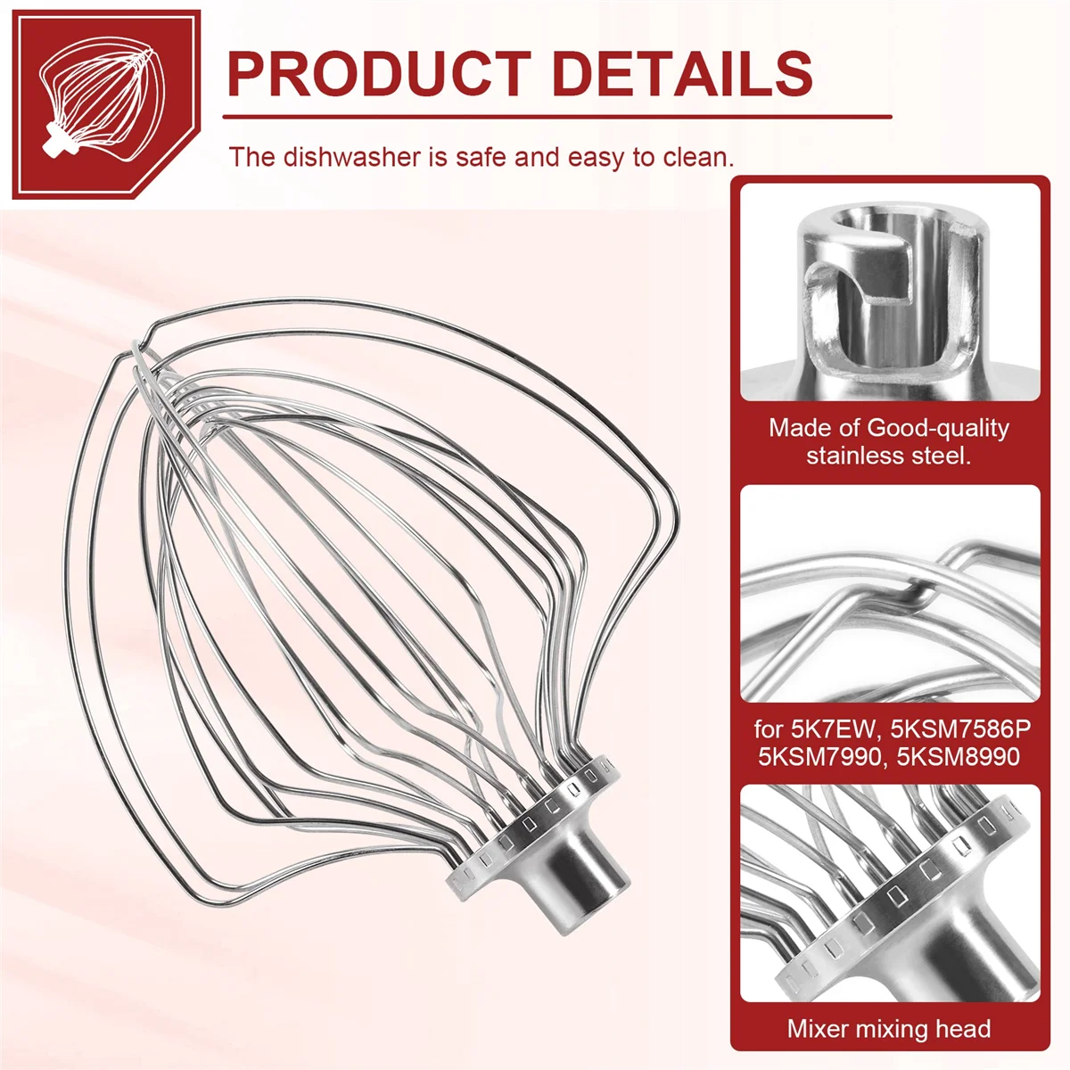 سوط سلك بديل لمساعد الخلاط العمودي 5K7EW ، وعاء رفع 7 كوارت ، ملحق سوط 6 أسلاك ، ملحقات جزء