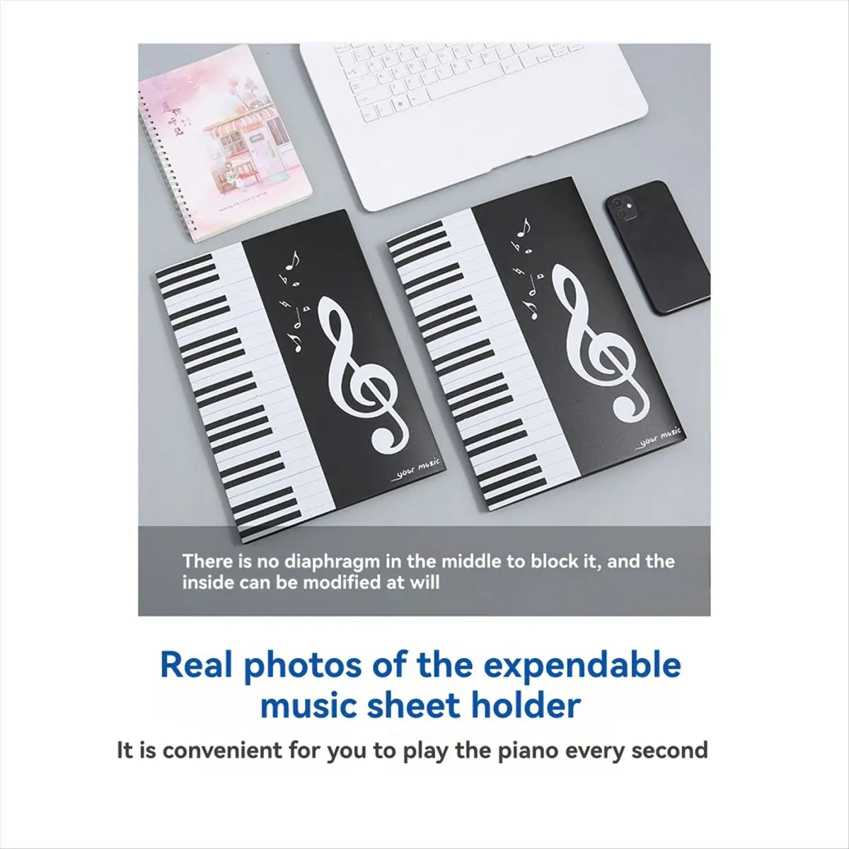 *ESTR 4 Pages Expand Music Folder A4 6 Pockets Music Storage Sheet Big Piano Score Folder Sheet Music Clip