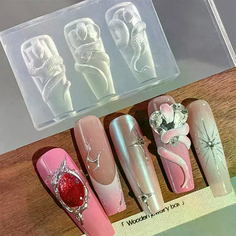 3D Nail Silicone Carving Mold  Snake DIY Nail Decoration Art Nail Beauty Charm Silicone Nail Mold Nail Nails Products 1/3 Pcs