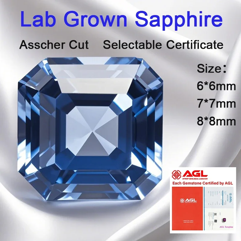 

Lab Grown Sapphire Loose Stone Asscher Shape Cornflower Color VVS1 Charms for Jewelry Making Pendant Selectable AGL Certificate