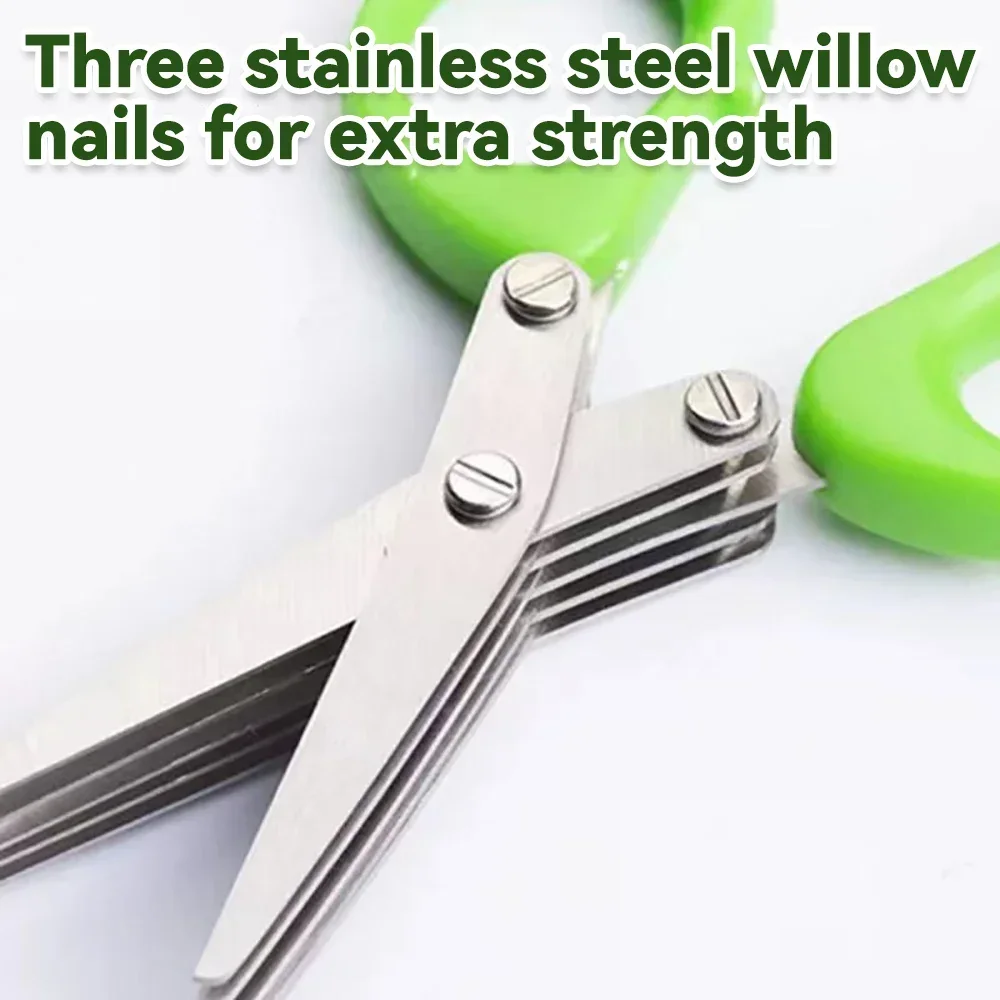 1pc Multi-functional Stainless Steel 3/5 Layer Kitchen Scissors Pepper Shredded Chopped Scallion Cutter Laver Cut Cooking Tool