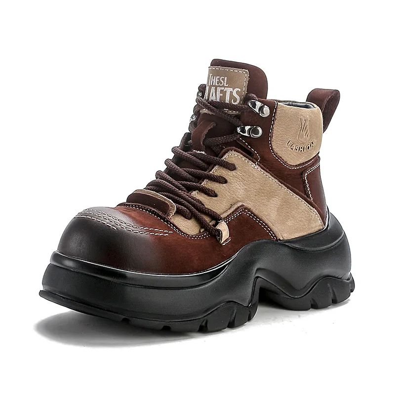 

6cm Genuine Leather Wedge Fashion Boots Wide Toe Ankle Booties Ethnic Platform Women Autumn Spring ZIP Motorcycle Shoes