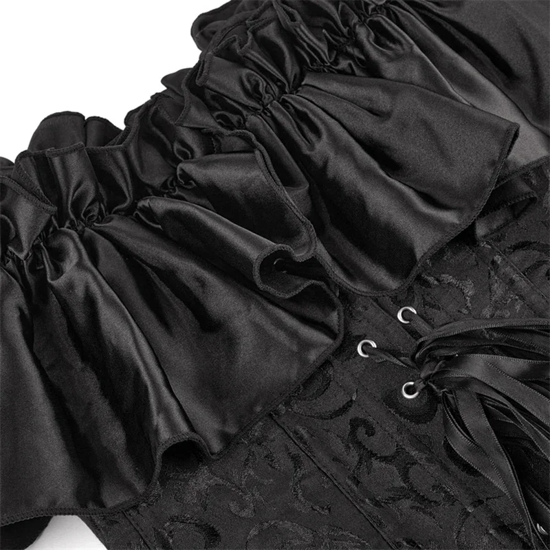 Gothic Off-Shoulder Korsett-Bluse Sexy Bustier Korsett-Top mit Rüschen und Gürtel Schlankmachendes Modellierendes Damen-Trägerkorsett Bühnen-Shapewear – Detail 6