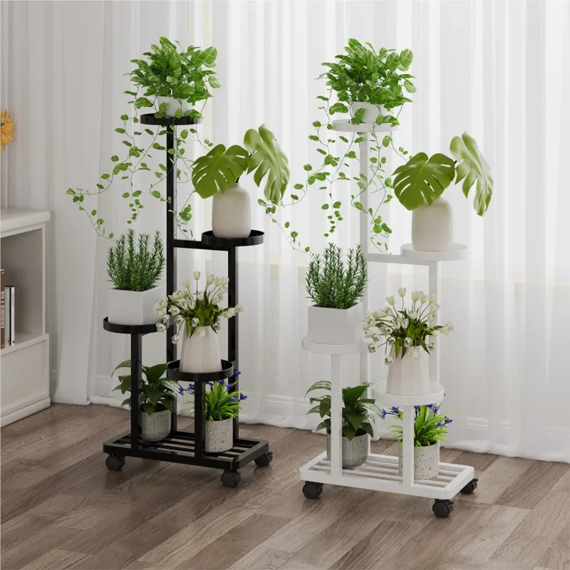 Plant Stand Iron Multi-Layer with Wheels Floor Standing Indoor Living Room Balcony Pothos Succulent Flower Pot Rack Home Decor