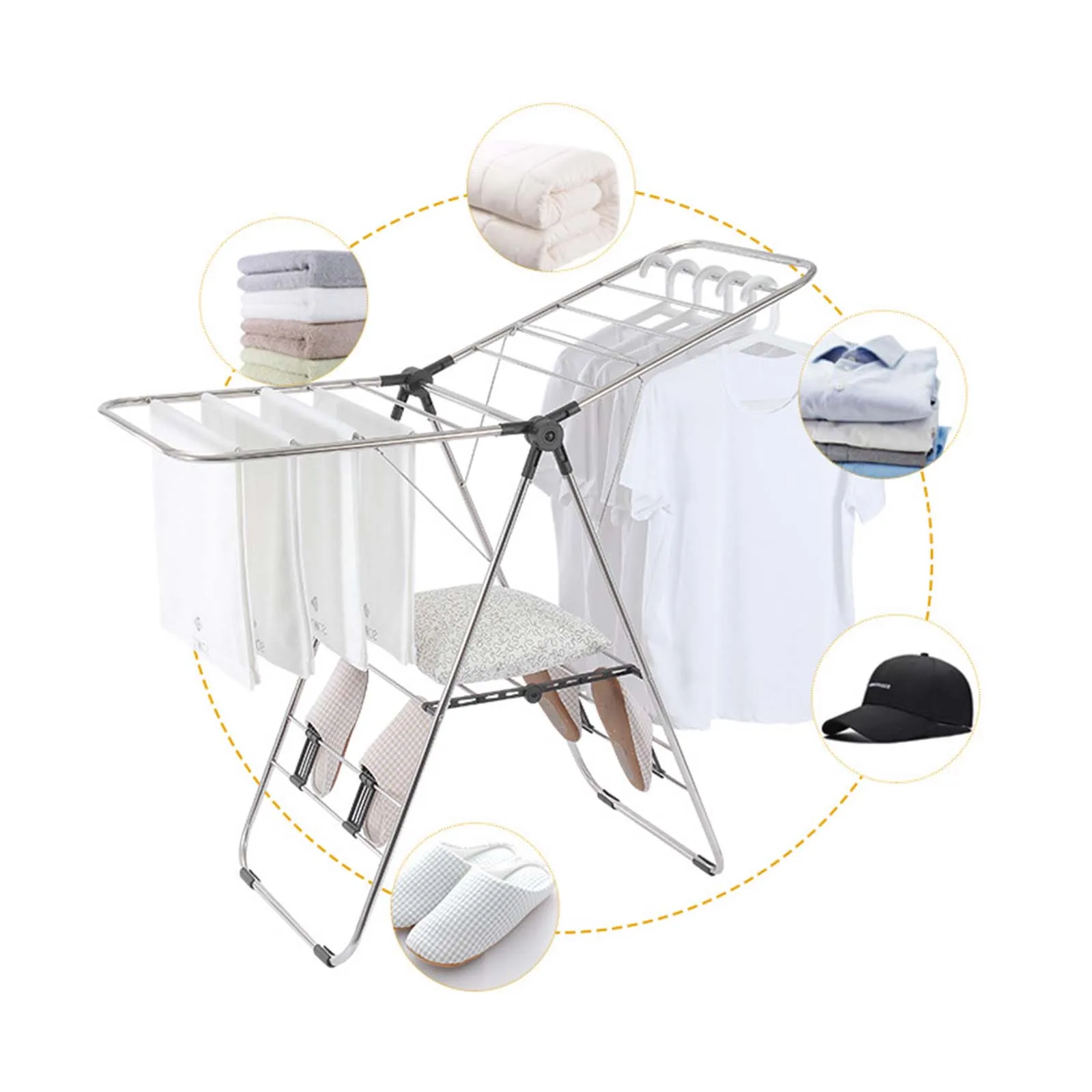 Household Stainless Steel Wing Shaped Floor Drying Rack Installation Free Multifunctional Drying Rack Folding Drying Rack