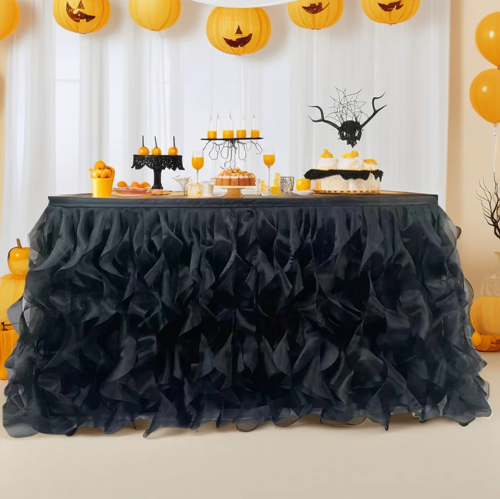 Luxury Organza Mesh Table Skirt Draping Floating Romance Stage Skirting for Wedding Party Table Decoration